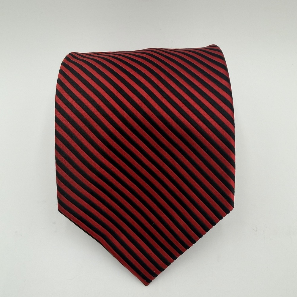VALENTINO Red Black Striped 100% Silk Neck Tie Diagonal Designer‎